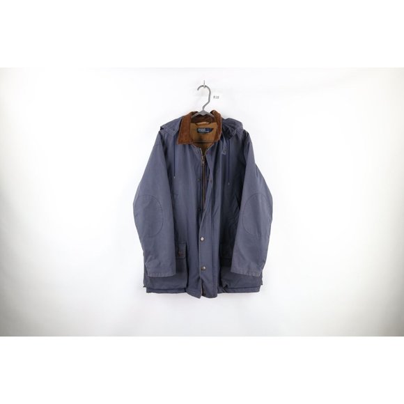 Vintage 90s Ralph Lauren Mens Medium Faded Waxed Cotton Lined Parka Jacket Blue